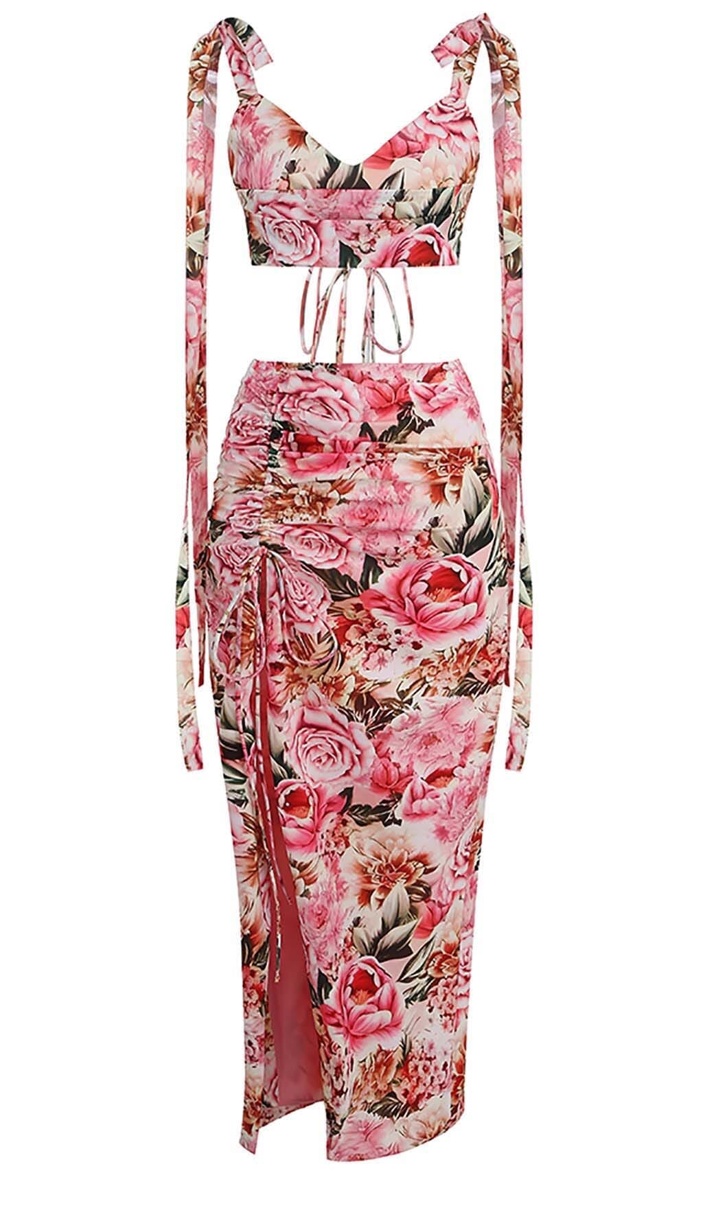 FLORAL PINK TWO PIECE SET FOR PARTIES