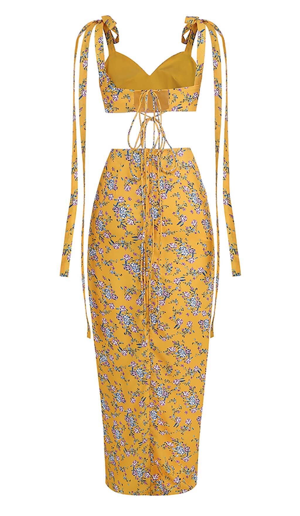 FLORAL YELLOW TWO PIECE SET FOR PARTIES