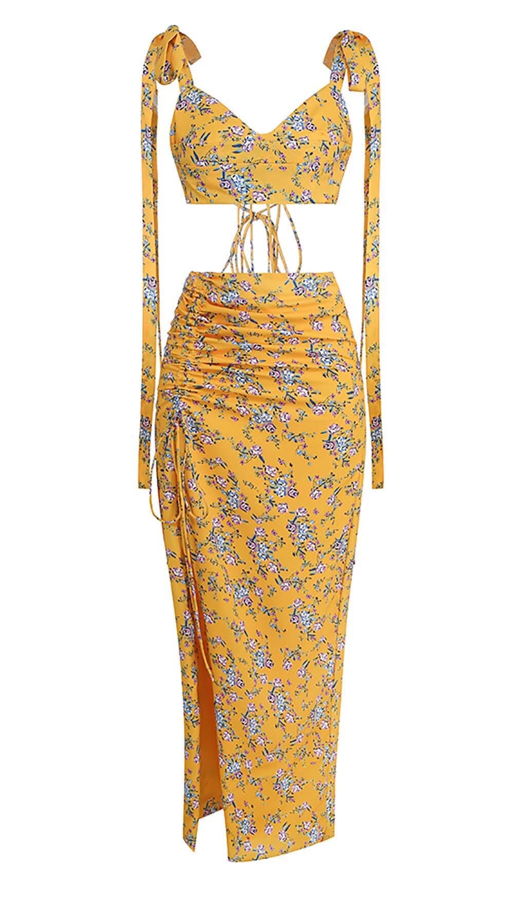 FLORAL YELLOW TWO PIECE SET FOR PARTIES