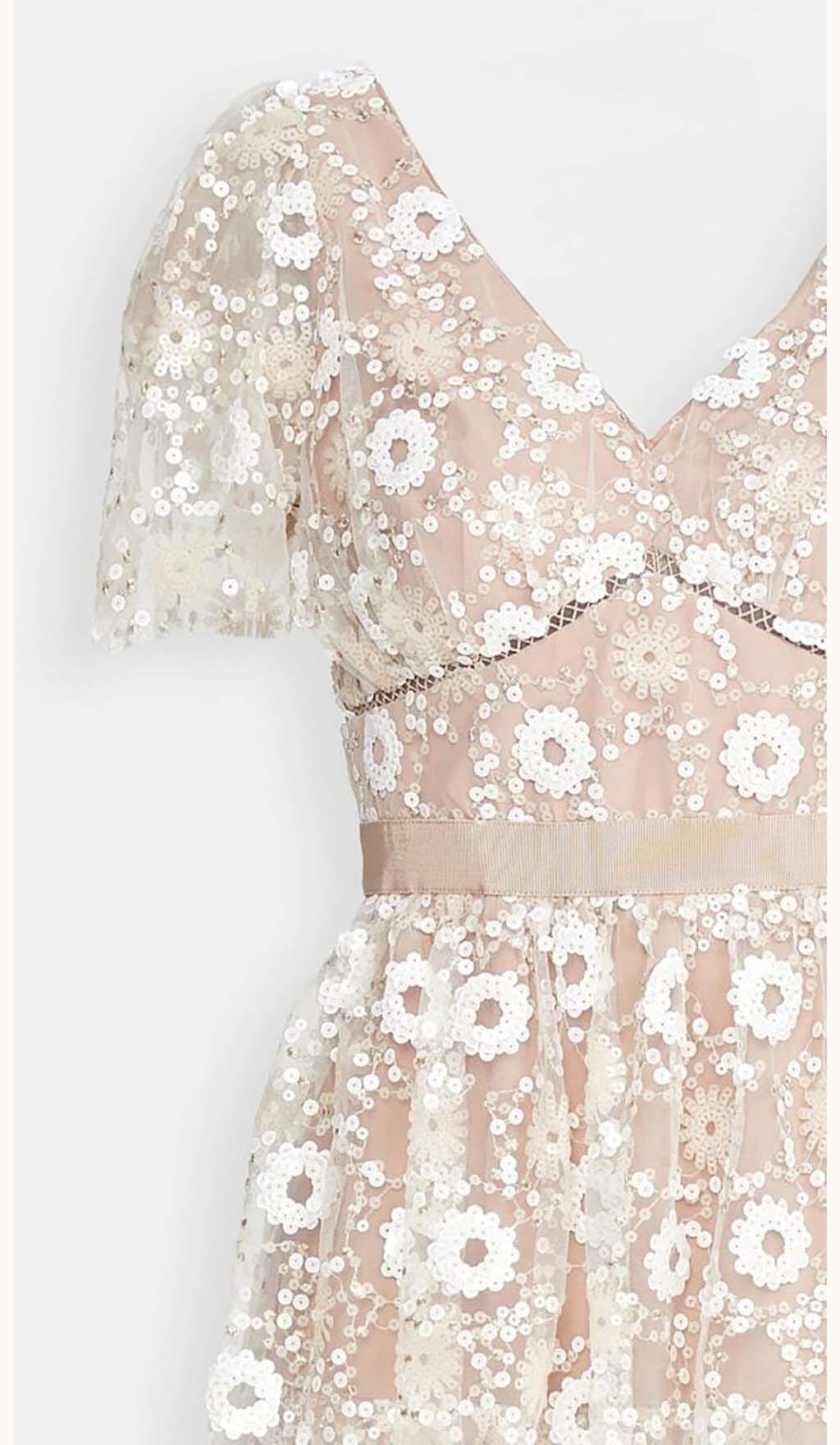 FLORAL EMBELLISHED PUFF SLEEVE MIDI DRESS FOR WEDDING GUEST