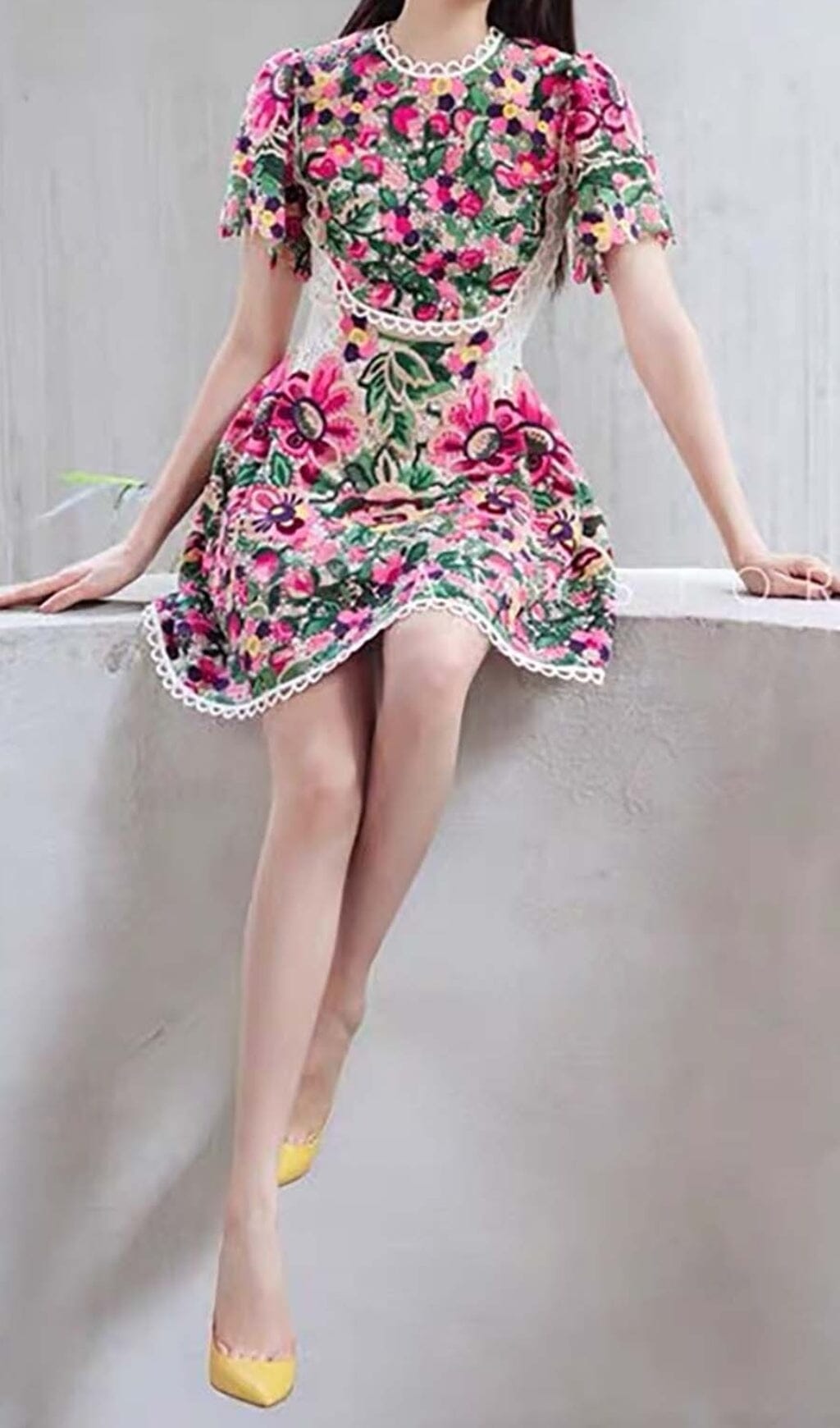 FLORAL LACE LIPSTICK DRESS, EMBROIDERED COCKTAIL