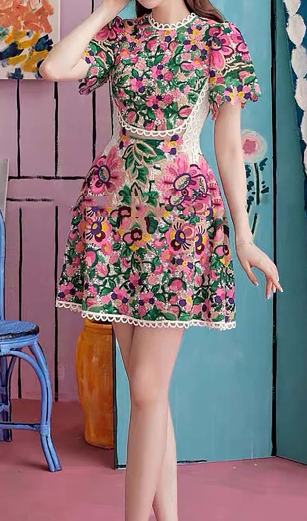 FLORAL LACE LIPSTICK DRESS, EMBROIDERED COCKTAIL