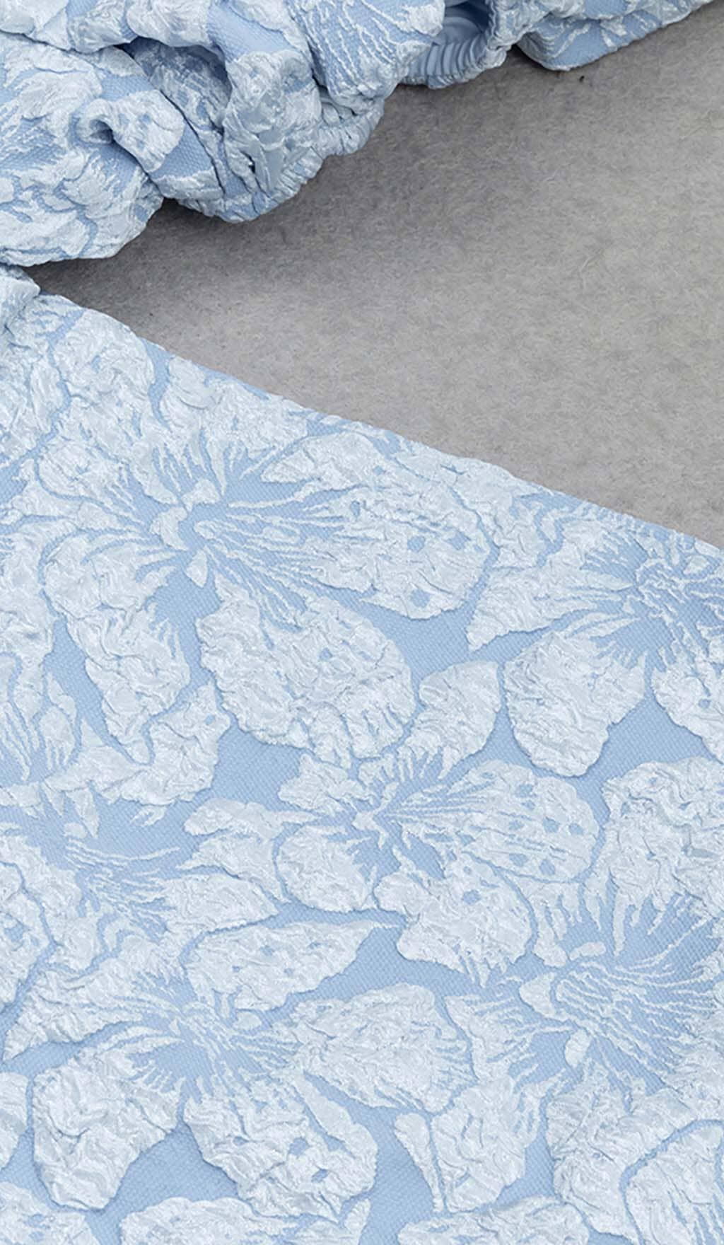 JACQUARD PUFF SLEEVE MIDI DRESS SKY BLUE