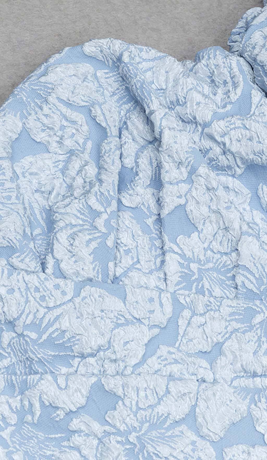 JACQUARD PUFF SLEEVE MIDI DRESS SKY BLUE