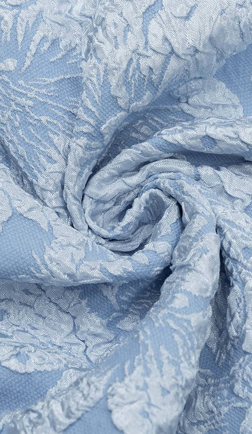 JACQUARD PUFF SLEEVE MIDI DRESS SKY BLUE