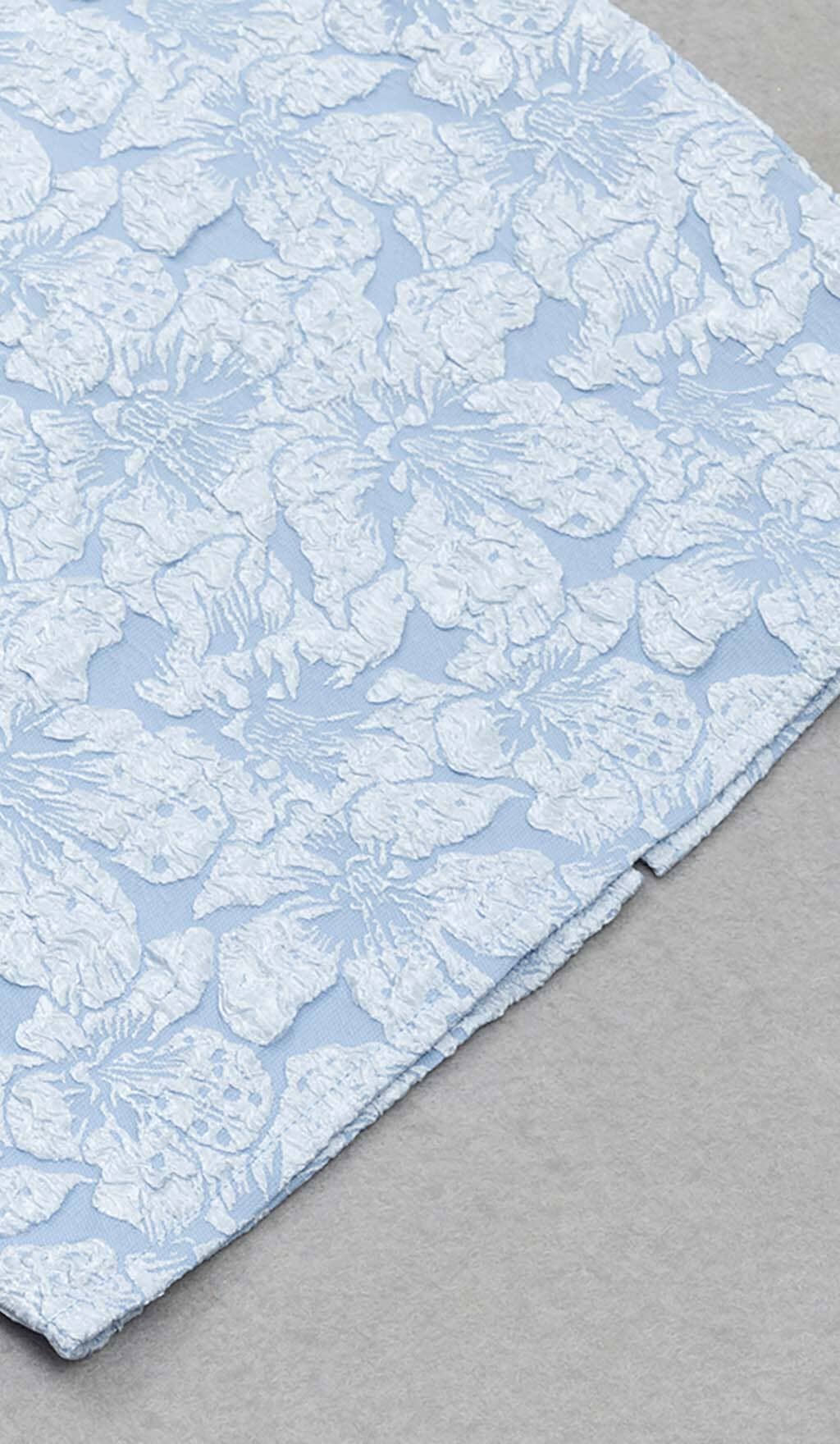JACQUARD PUFF SLEEVE MIDI DRESS SKY BLUE