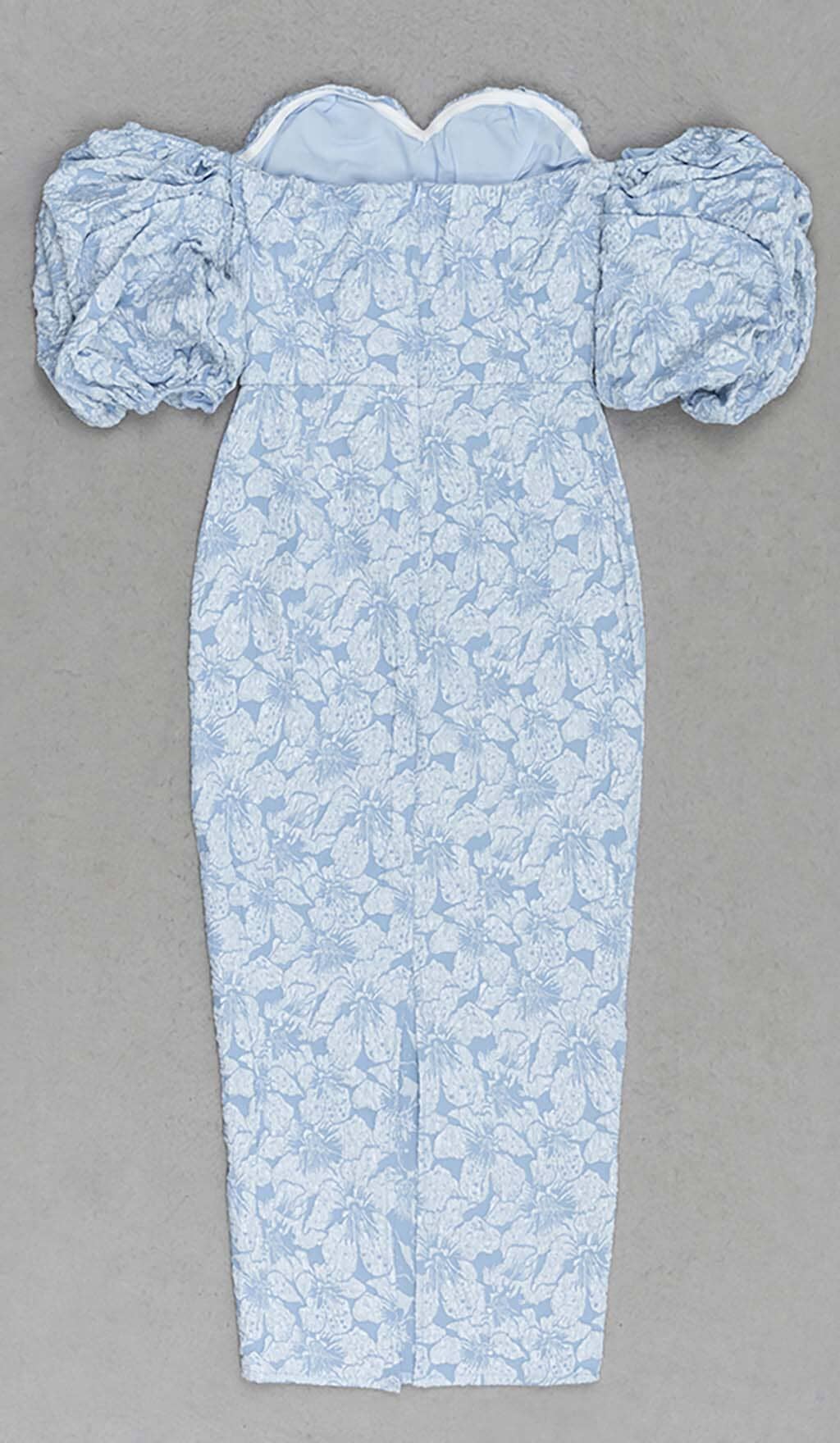 JACQUARD PUFF SLEEVE MIDI DRESS SKY BLUE