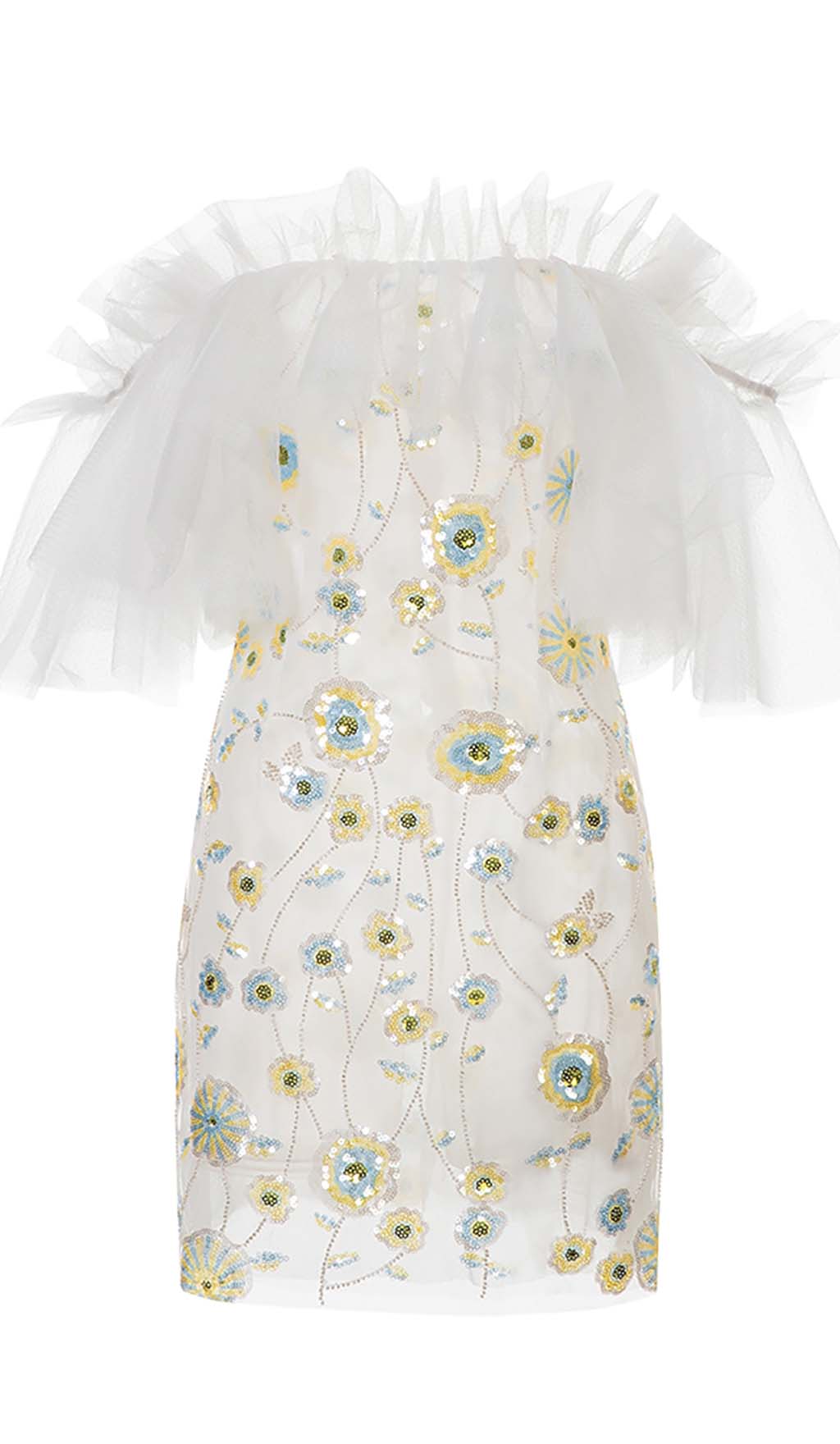 FLORAL SEQUIN MINI DRESS FOR PARTY WHITE