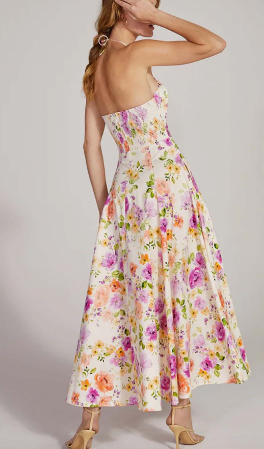 FLORAL HALTER MIDI DRESS, PINK, SUMMER WEDDING GUEST
