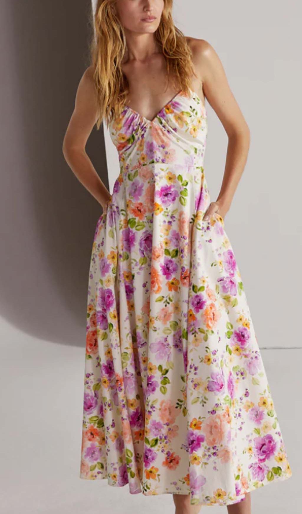 FLORAL HALTER MIDI DRESS, PINK, SUMMER WEDDING GUEST