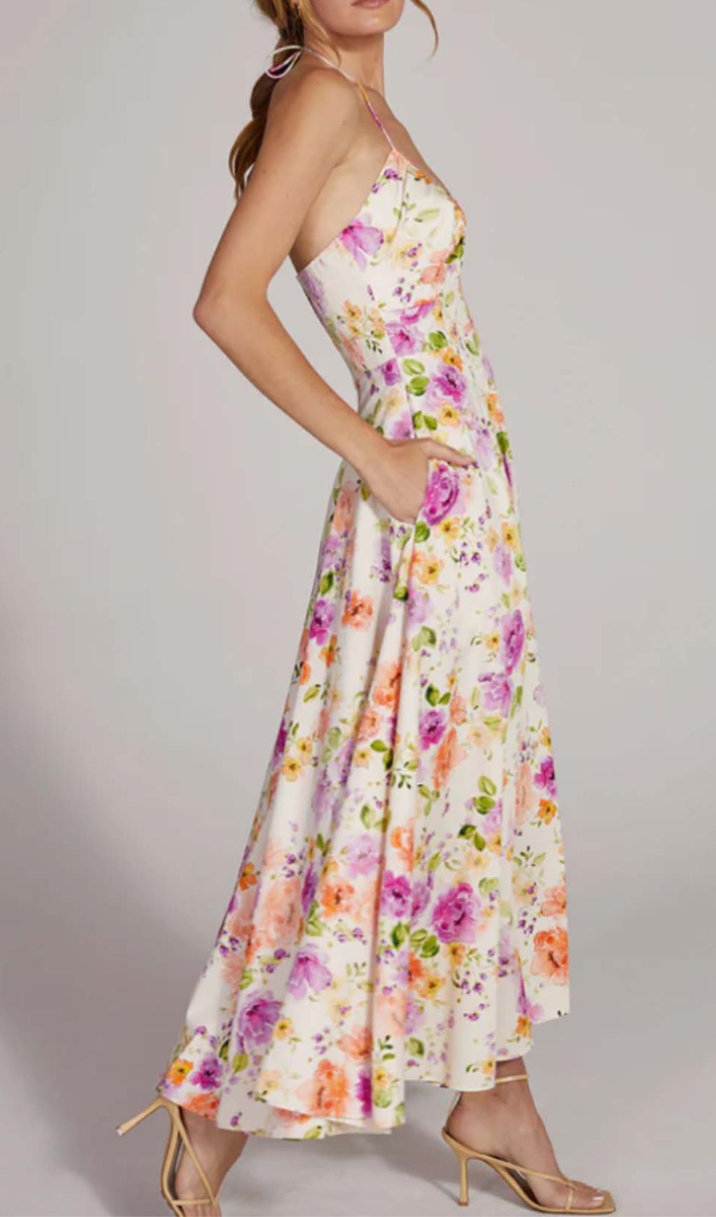 FLORAL HALTER MIDI DRESS, PINK, SUMMER WEDDING GUEST