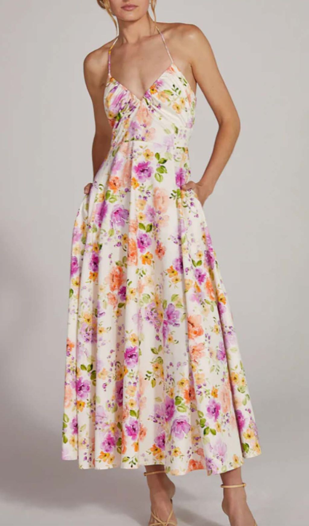 FLORALHALTERMIDIDRESSINPINK4 FLORAL HALTER MIDI DRESS, PINK, SUMMER WEDDING GUEST