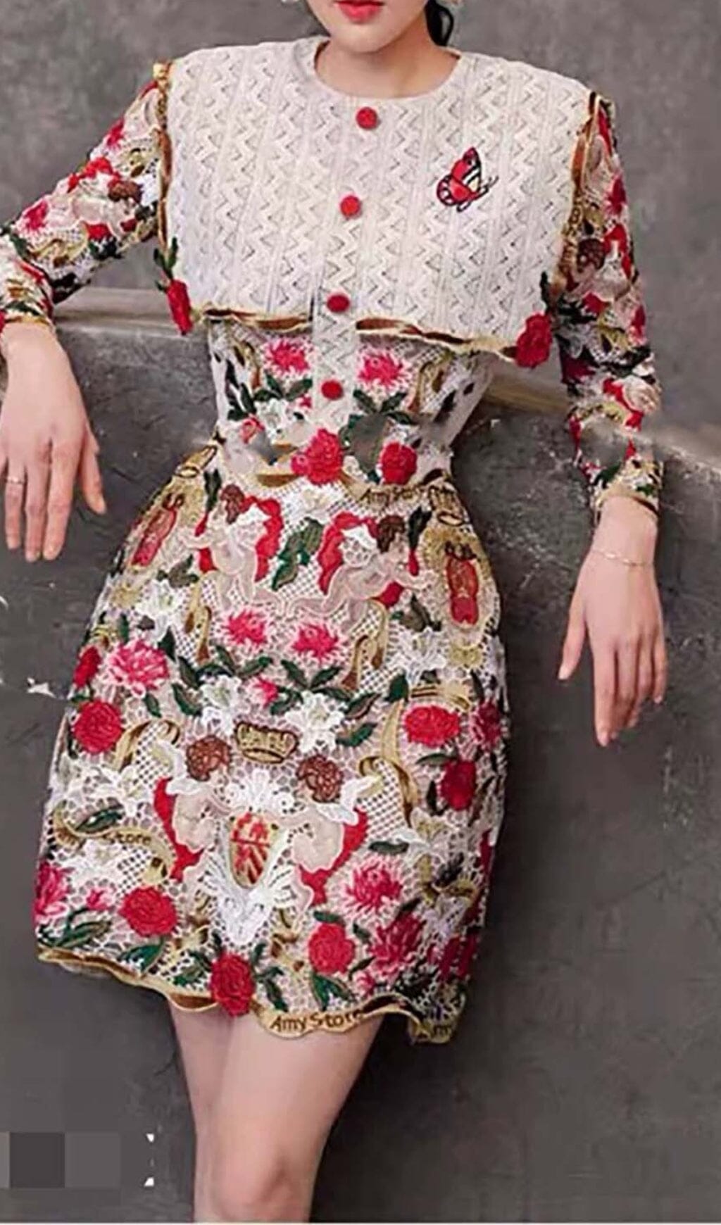 FLORAL EMBROIDERY RED MINI DRESS FOR PARTY