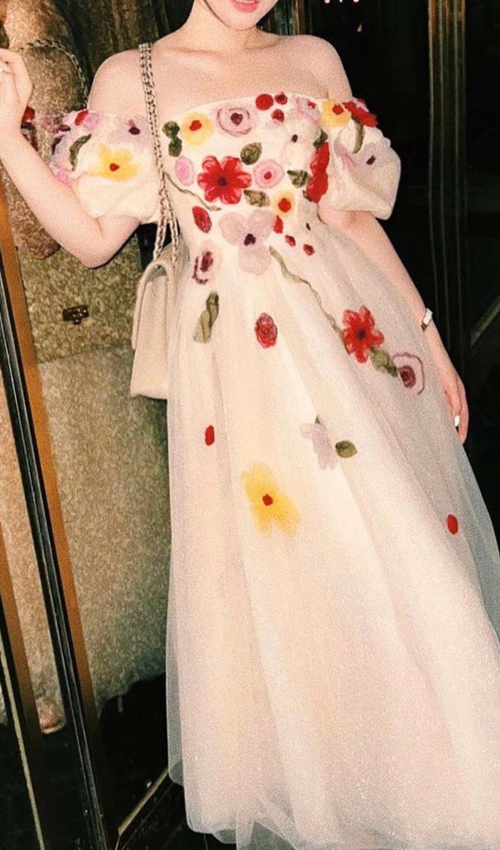 FLORAL PUFF SLEEVE MIDI DRESS, PINK
