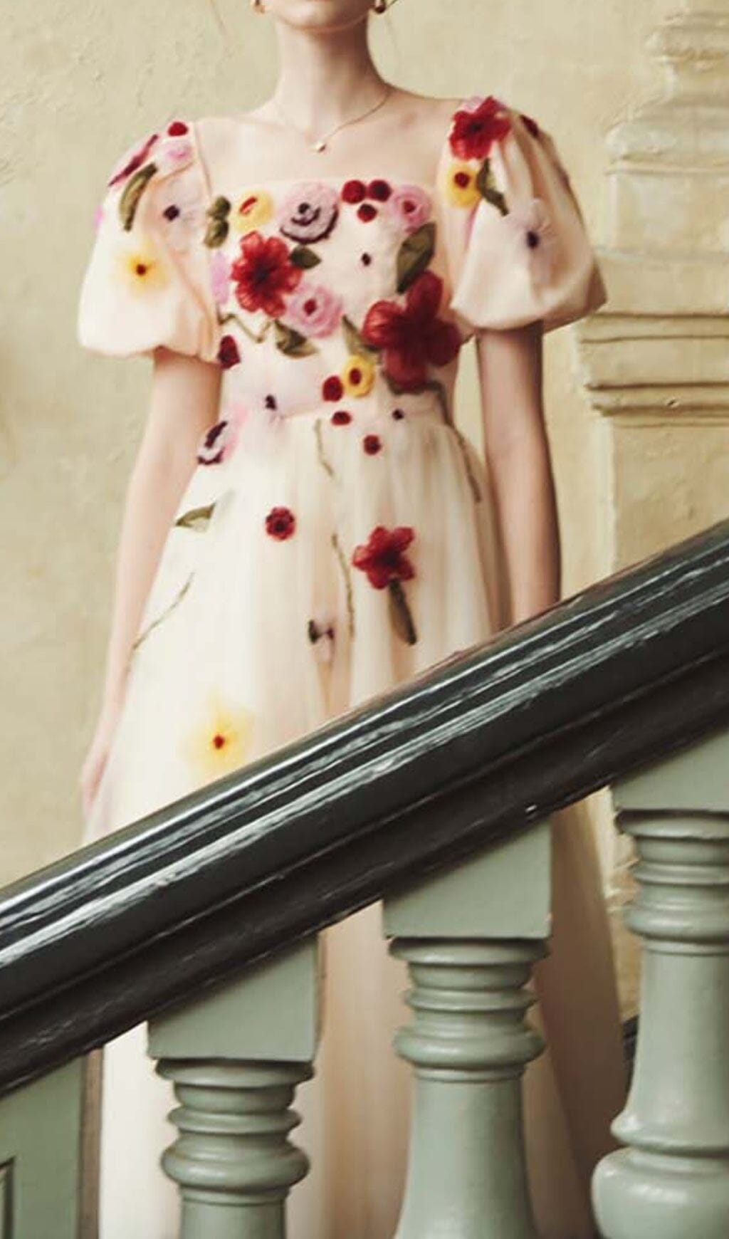 FLORAL PUFF SLEEVE MIDI DRESS, PINK