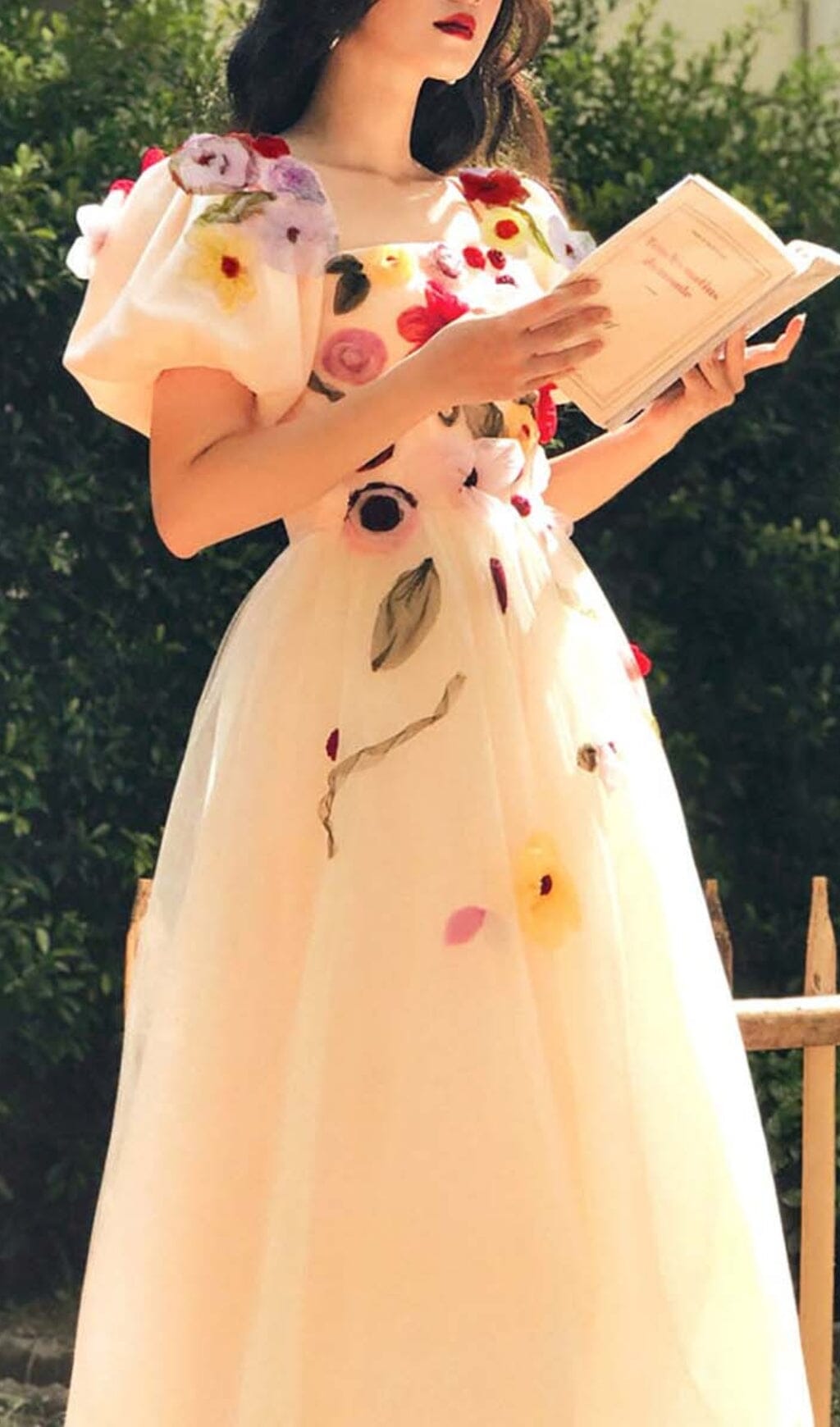 FLORAL PUFF SLEEVE MIDI DRESS, PINK