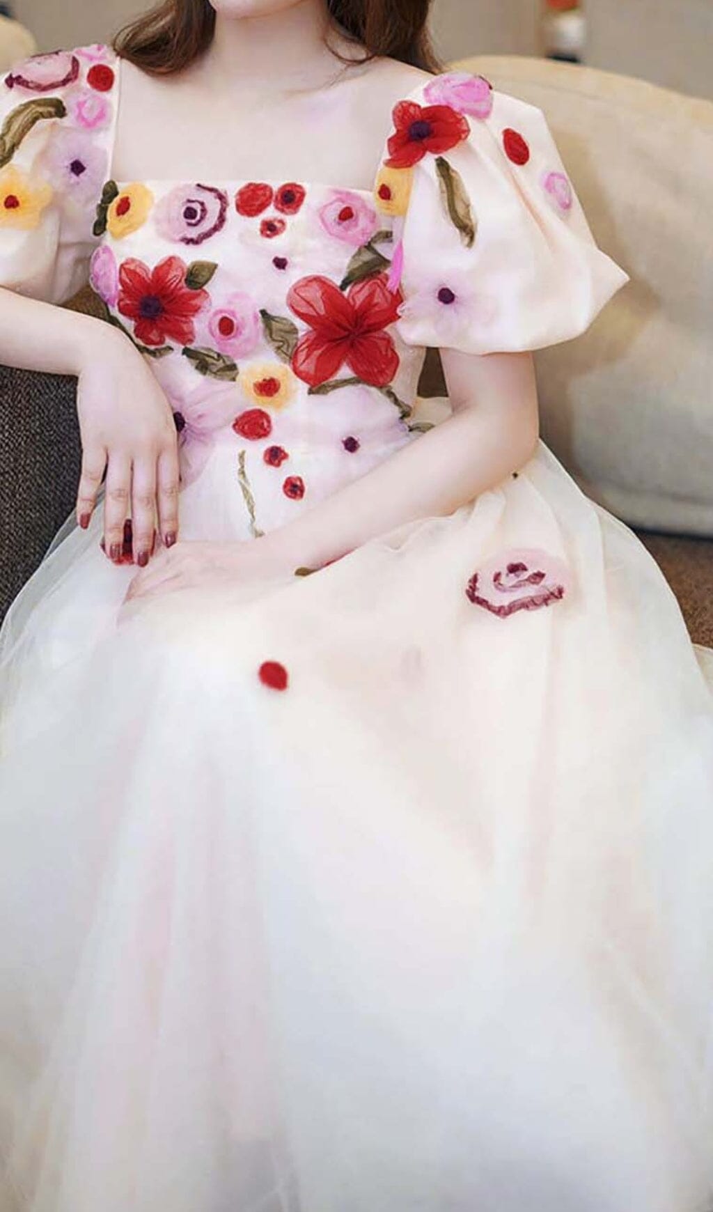 FLORAL PUFF SLEEVE MIDI DRESS, PINK