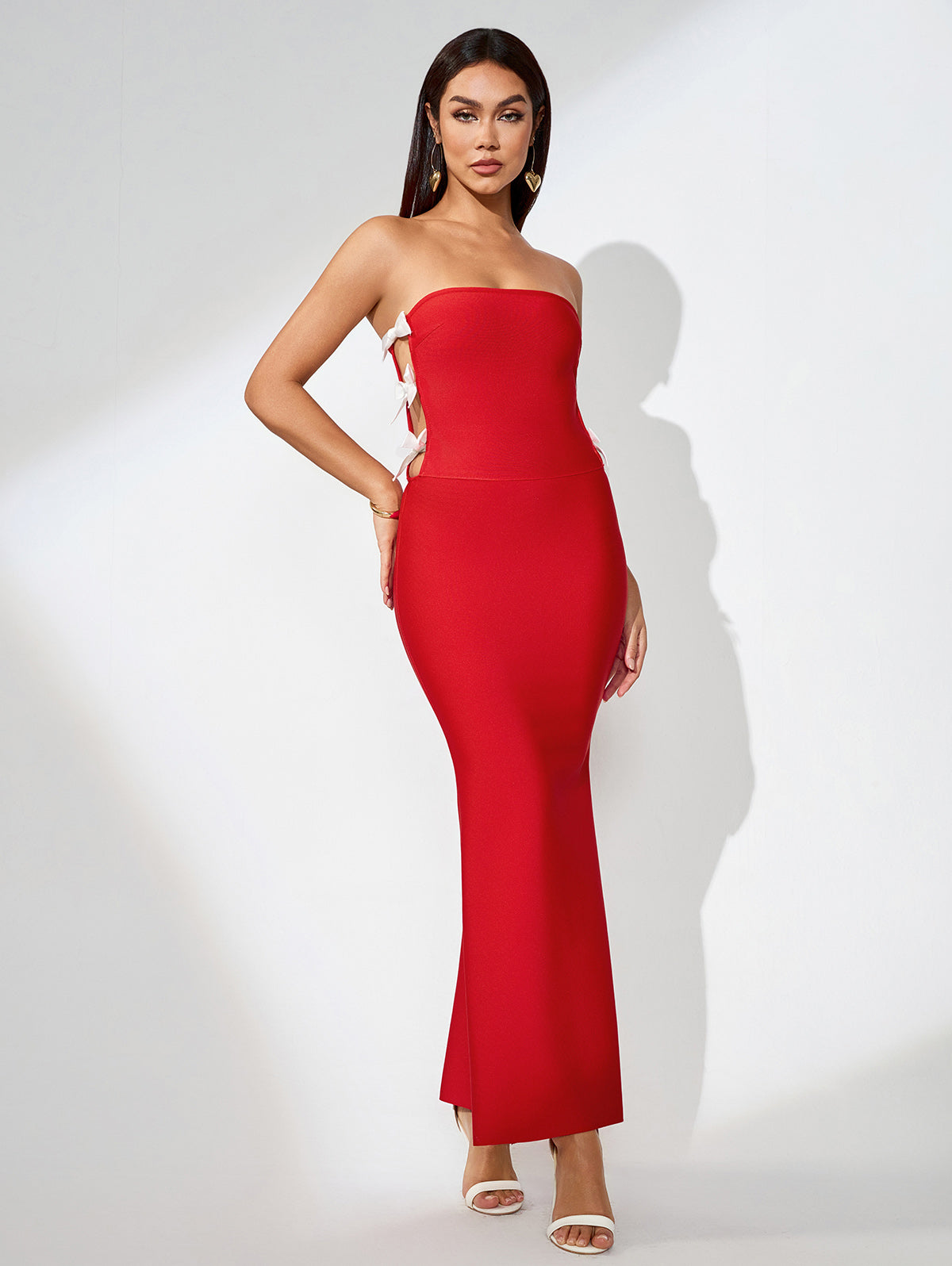 JOCELYN RED STRAPLESS BOWKNOT MAXI DRESS