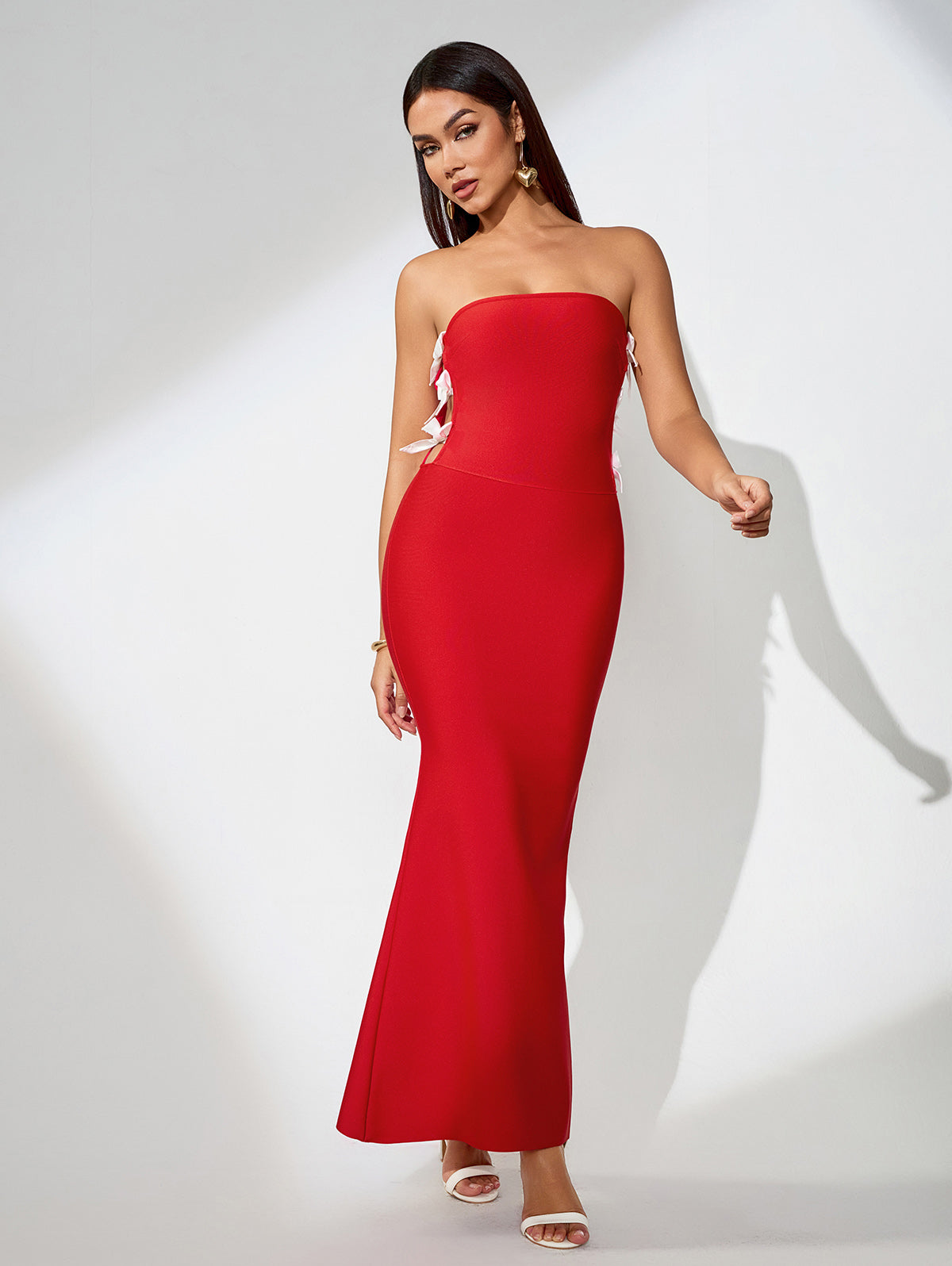 JOCELYN RED STRAPLESS BOWKNOT MAXI DRESS