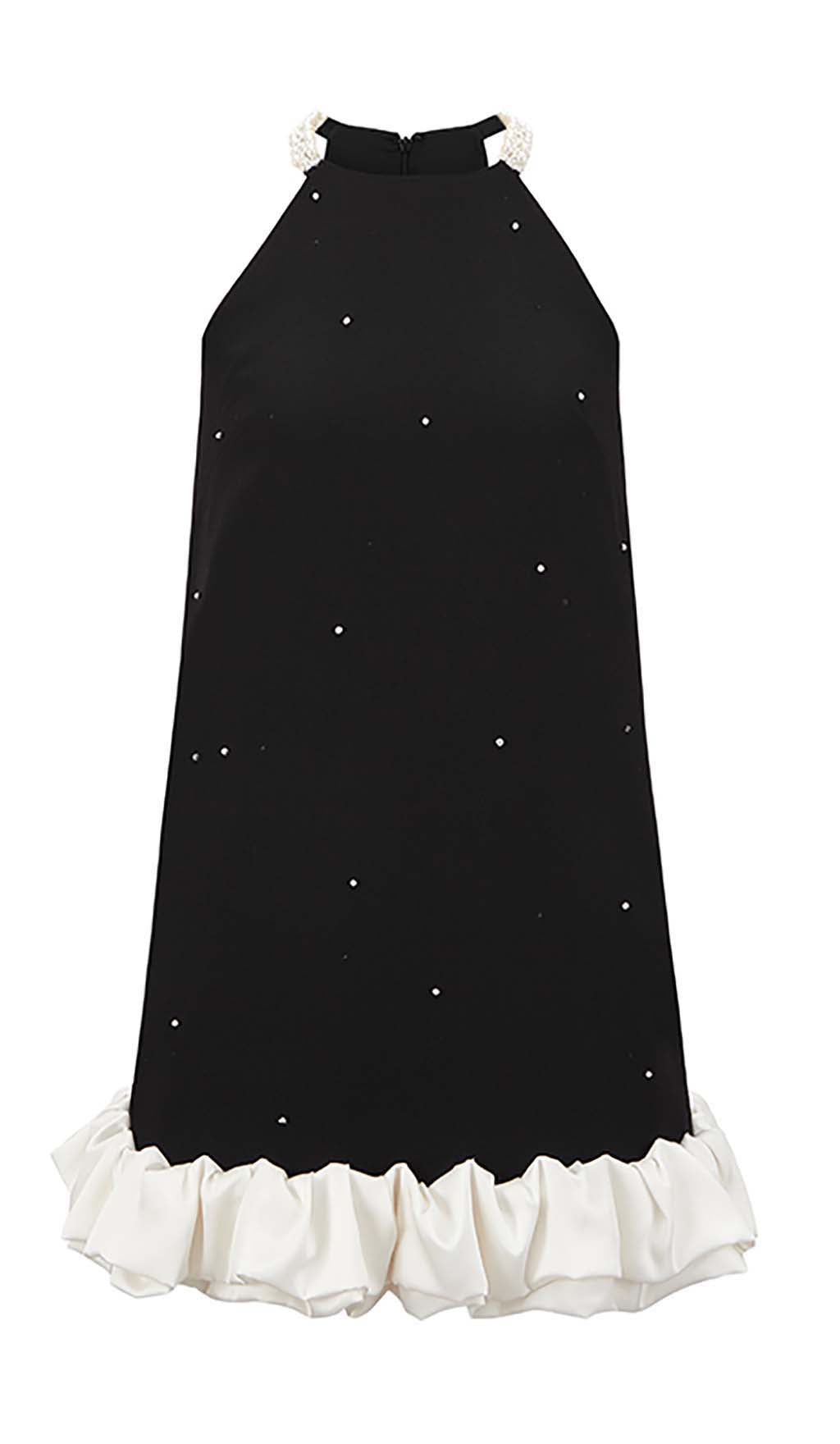 FRILL PEARL MINI DRESS BLACK COCKTAIL PARTY