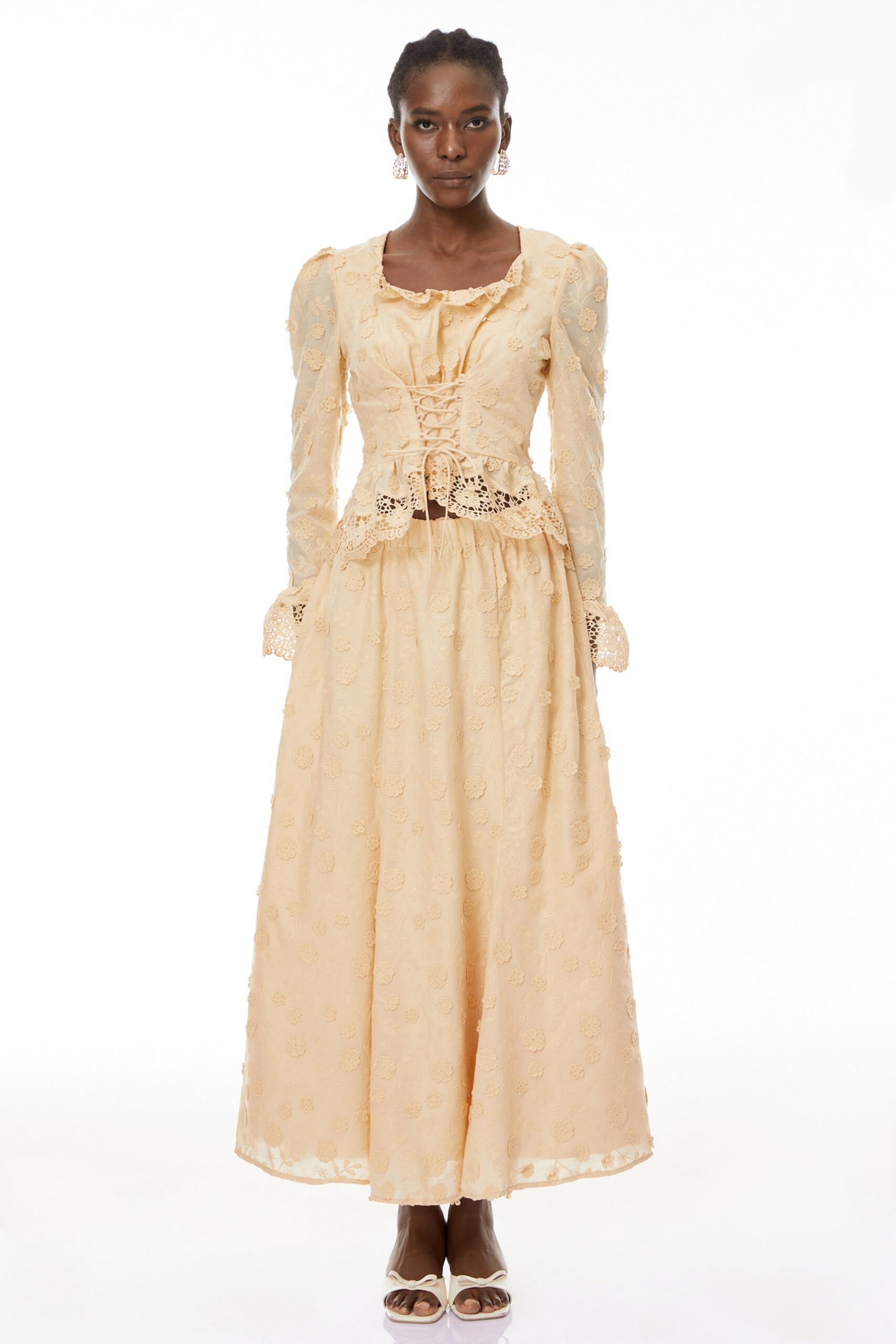 REBECCA APRICOT LACE BLOUSE & SKIRT SET, FEMININE WEDDING GUEST