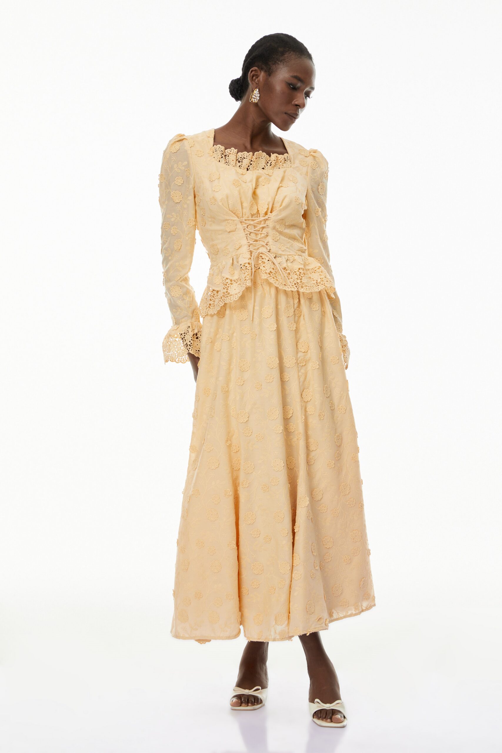 REBECCA APRICOT LACE BLOUSE & SKIRT SET, FEMININE WEDDING GUEST