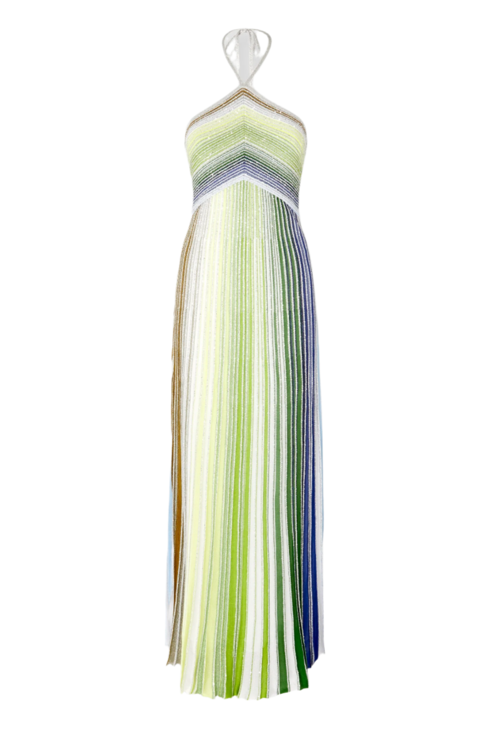 HALTER METALLIC GRADIENT KNIT MAXI DRESS GREEN