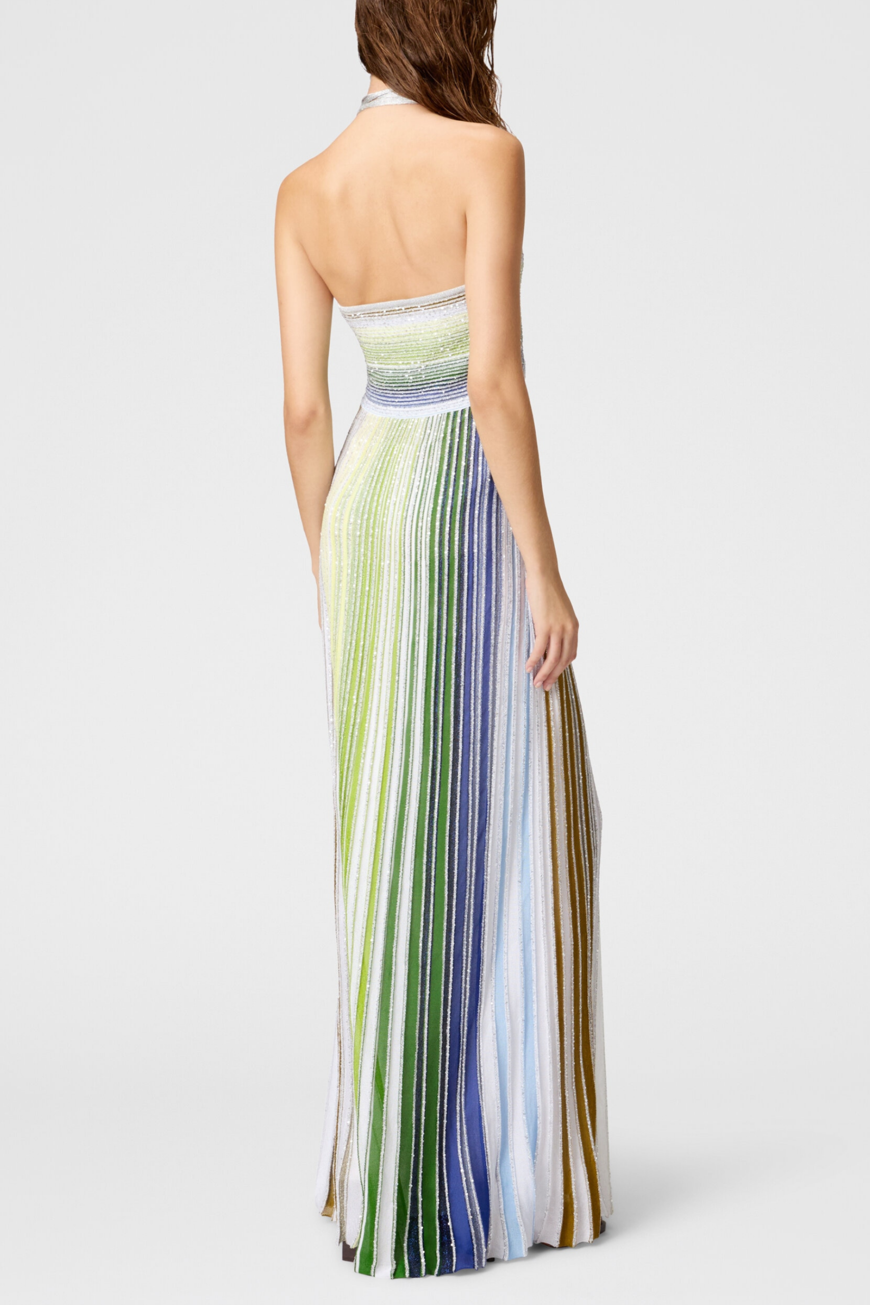 HALTER METALLIC GRADIENT KNIT MAXI DRESS GREEN