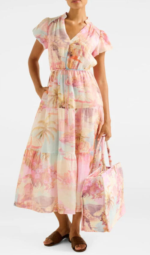 Puff Sleeves Tiered Midi Dress Puff Sleeves Tiered Midi Dress
