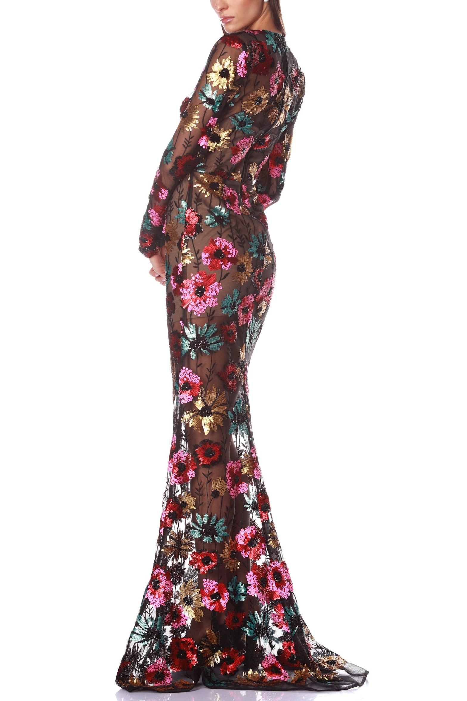 COLORFUL FLORAL EMBROIDERED MAXI DRESS FOR PARTIES