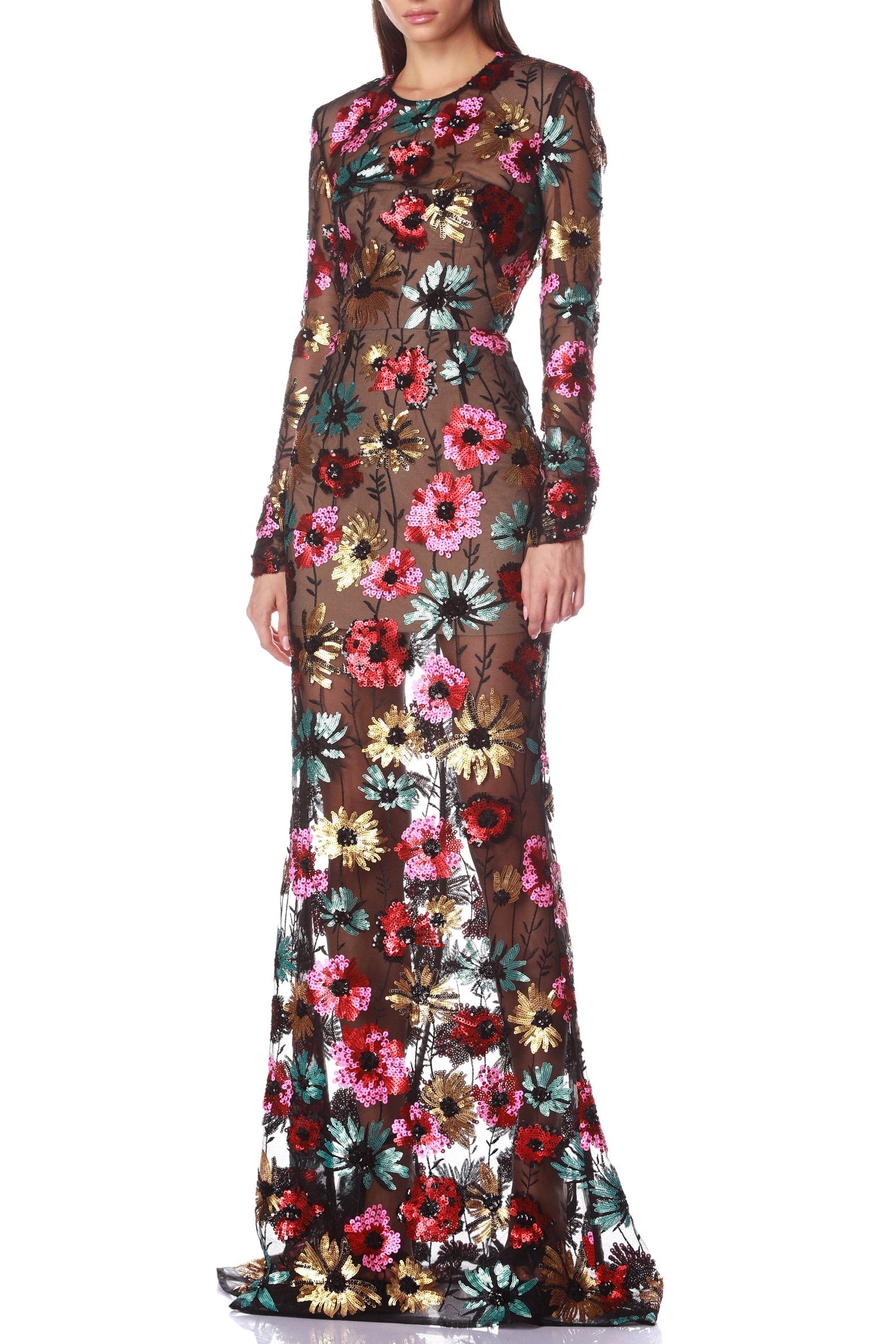 COLORFUL FLORAL EMBROIDERED MAXI DRESS FOR PARTIES