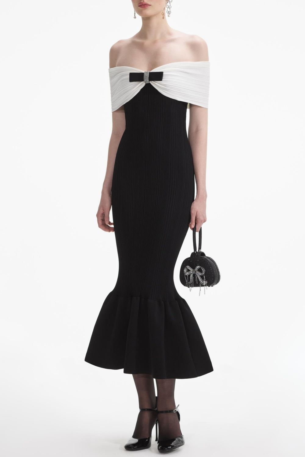 FREDER OFF-SHOULDER BOW MIDI DRESS FOR PARTY