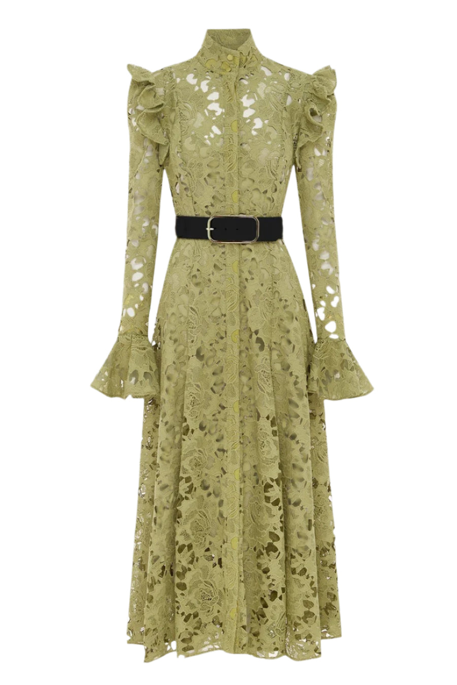 FREYA RUFFLE LACE MIDI DRESS - GREEN GARDEN PARTY