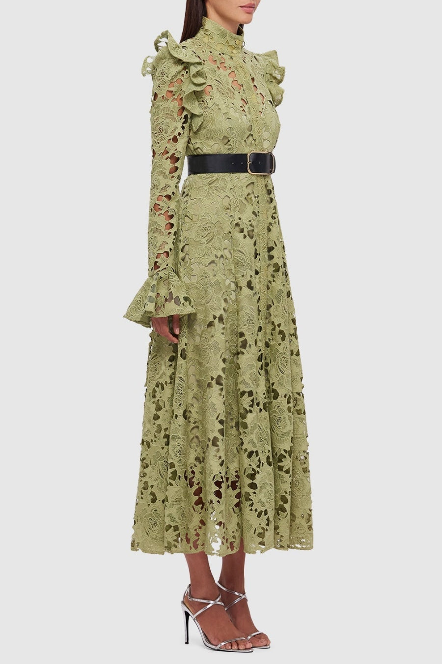 FREYA RUFFLE LACE MIDI DRESS - GREEN GARDEN PARTY