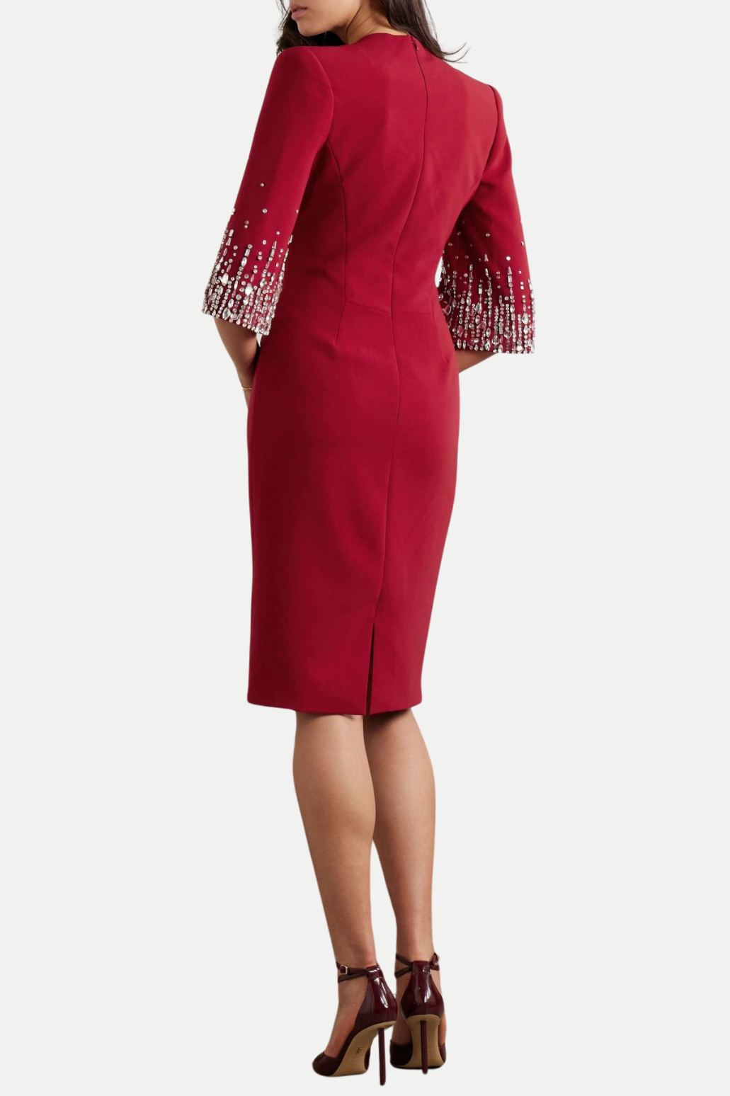 FULIA RED DIAMANTE MIDI DRESS, PARTY EMBELLISHED
