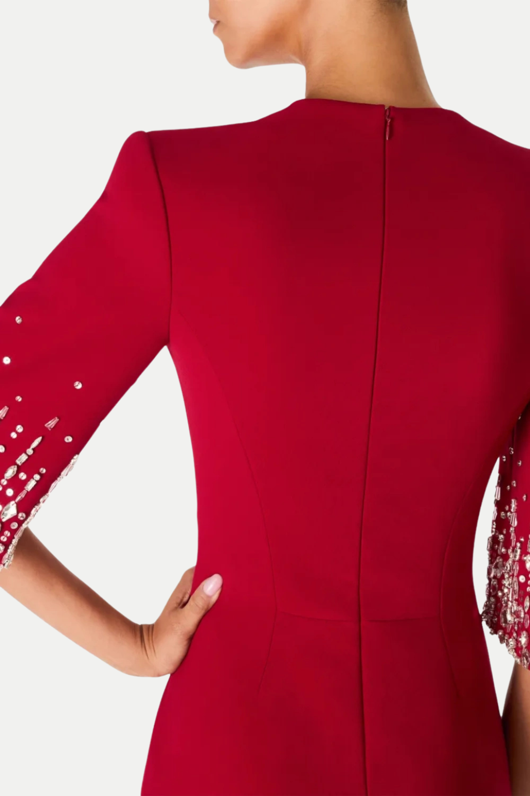 FULIA RED DIAMANTE MIDI DRESS, PARTY EMBELLISHED