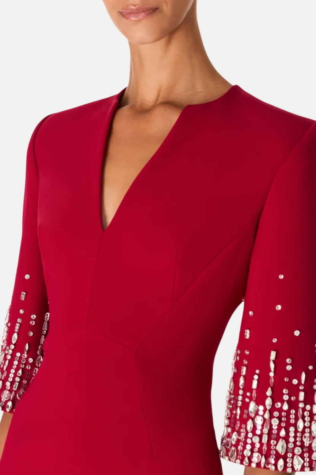 FULIA RED DIAMANTE MIDI DRESS, PARTY EMBELLISHED