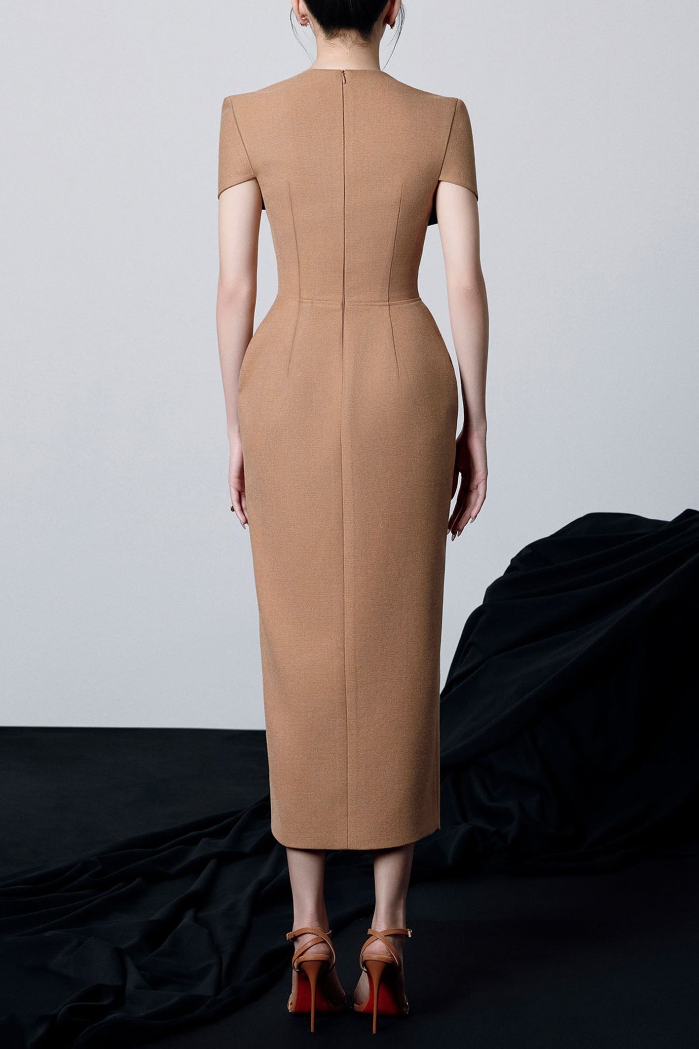 BEVERLY V-NECK DRAPED MIDI DRESS FOR EVENING