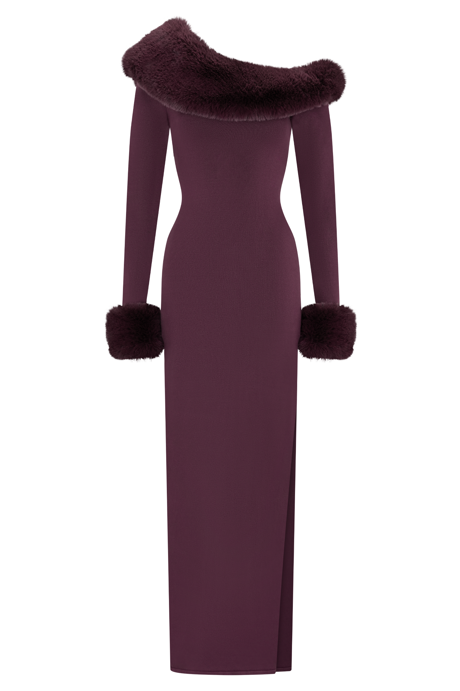 FAUX FUR KNIT MAXI DRESS IN PLUM