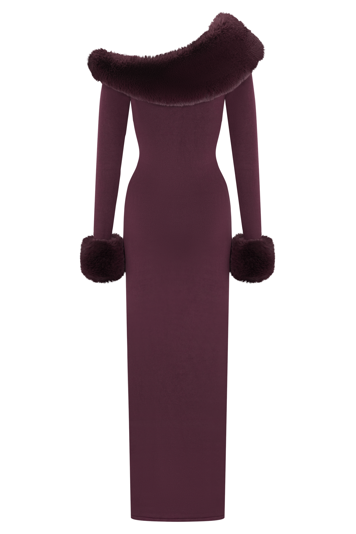 FAUX FUR KNIT MAXI DRESS IN PLUM