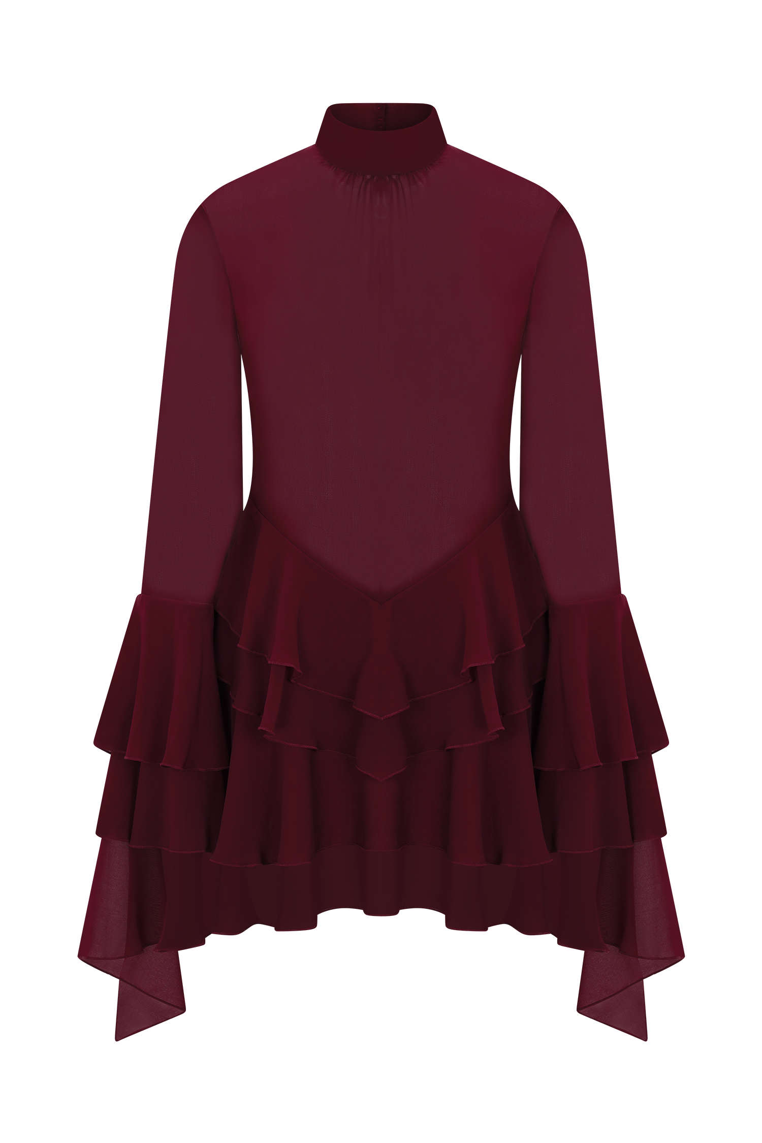 CHIFFON RUFFLE MINI DRESS - WINE COCKTAIL PARTY