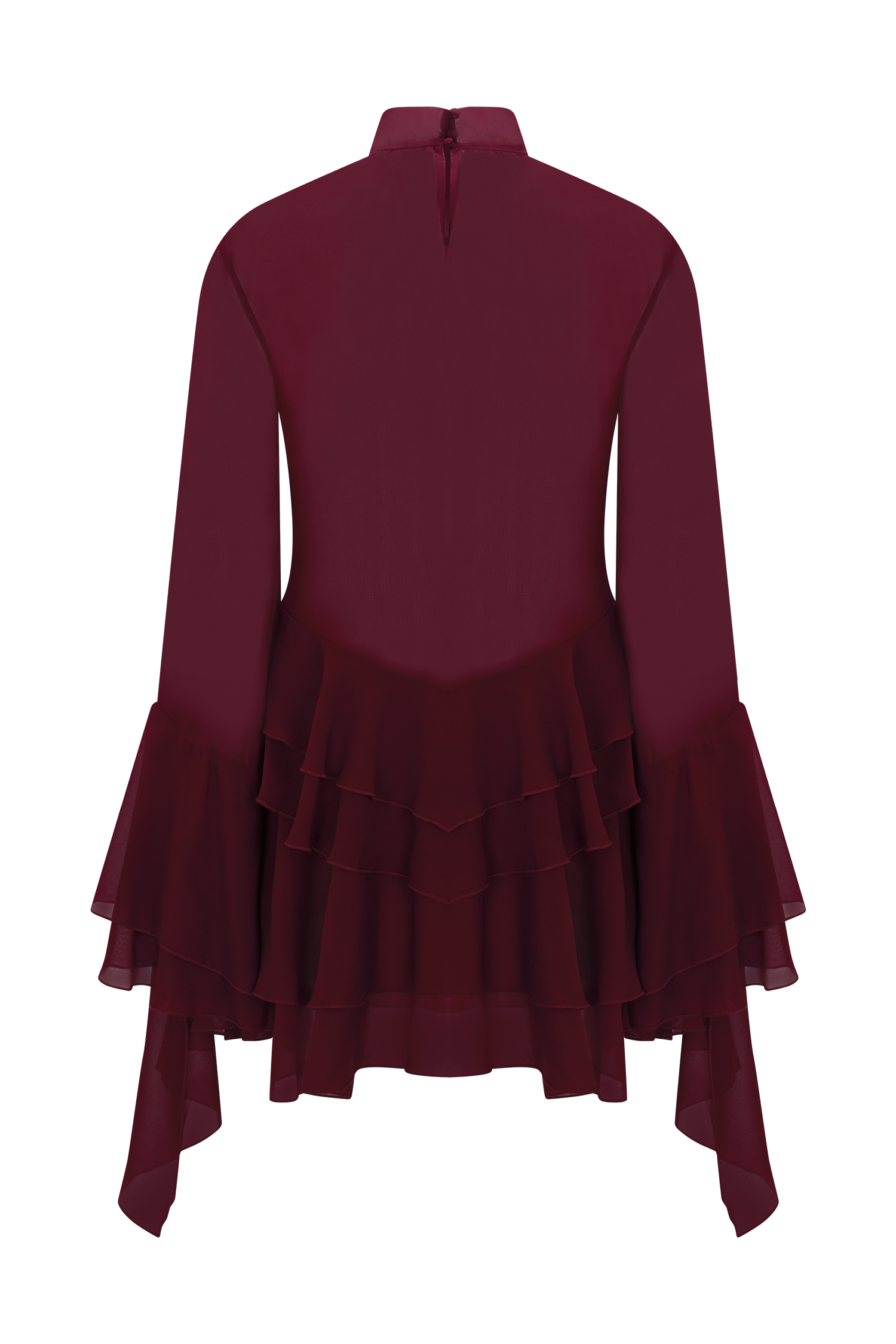 CHIFFON RUFFLE MINI DRESS - WINE COCKTAIL PARTY