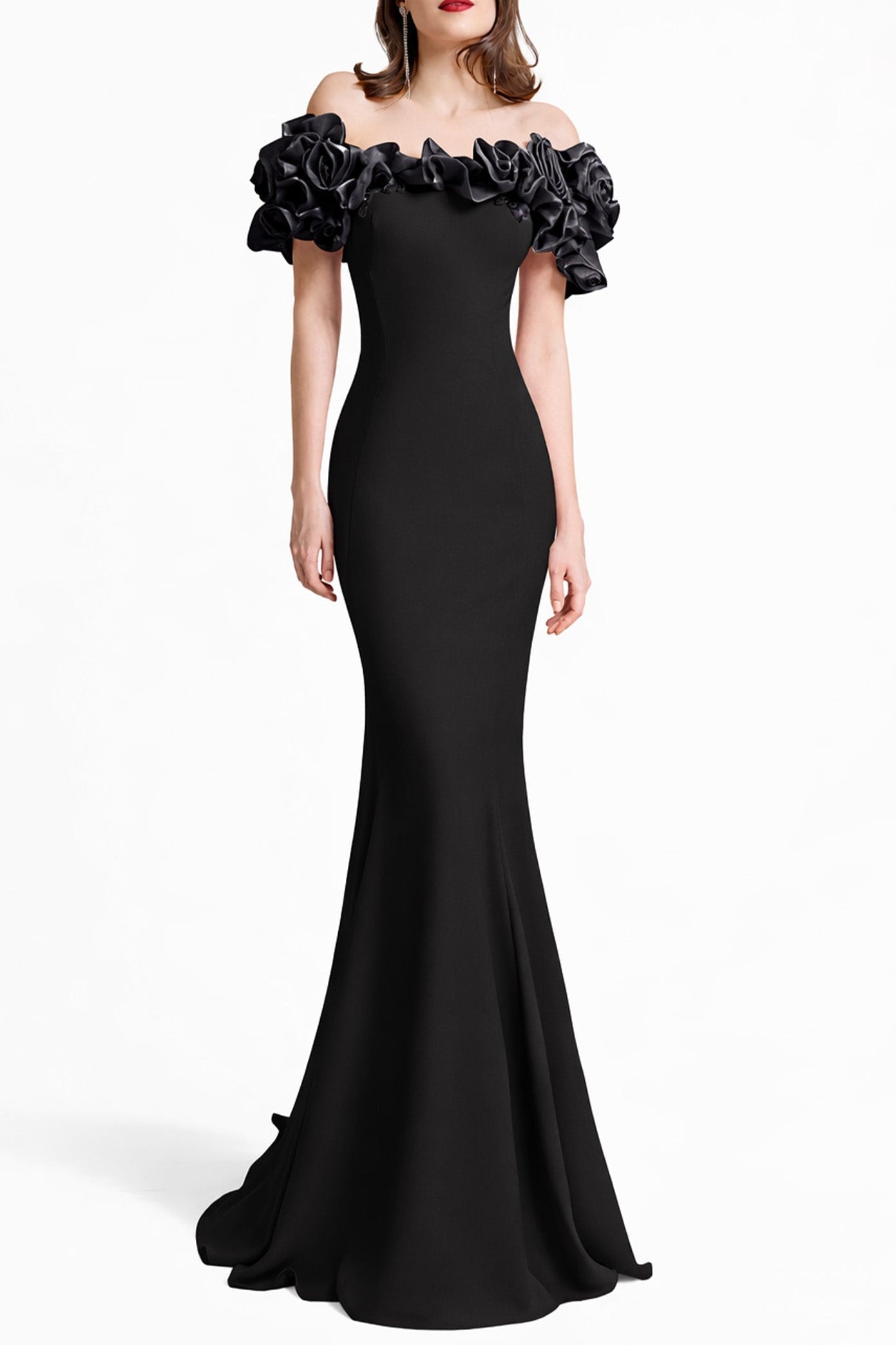 GMPF247322LDFRONT_1_copy SUZANNE OFF-SHOULDER 3D FLOWER BODYCON MAXI DRESS BLACK