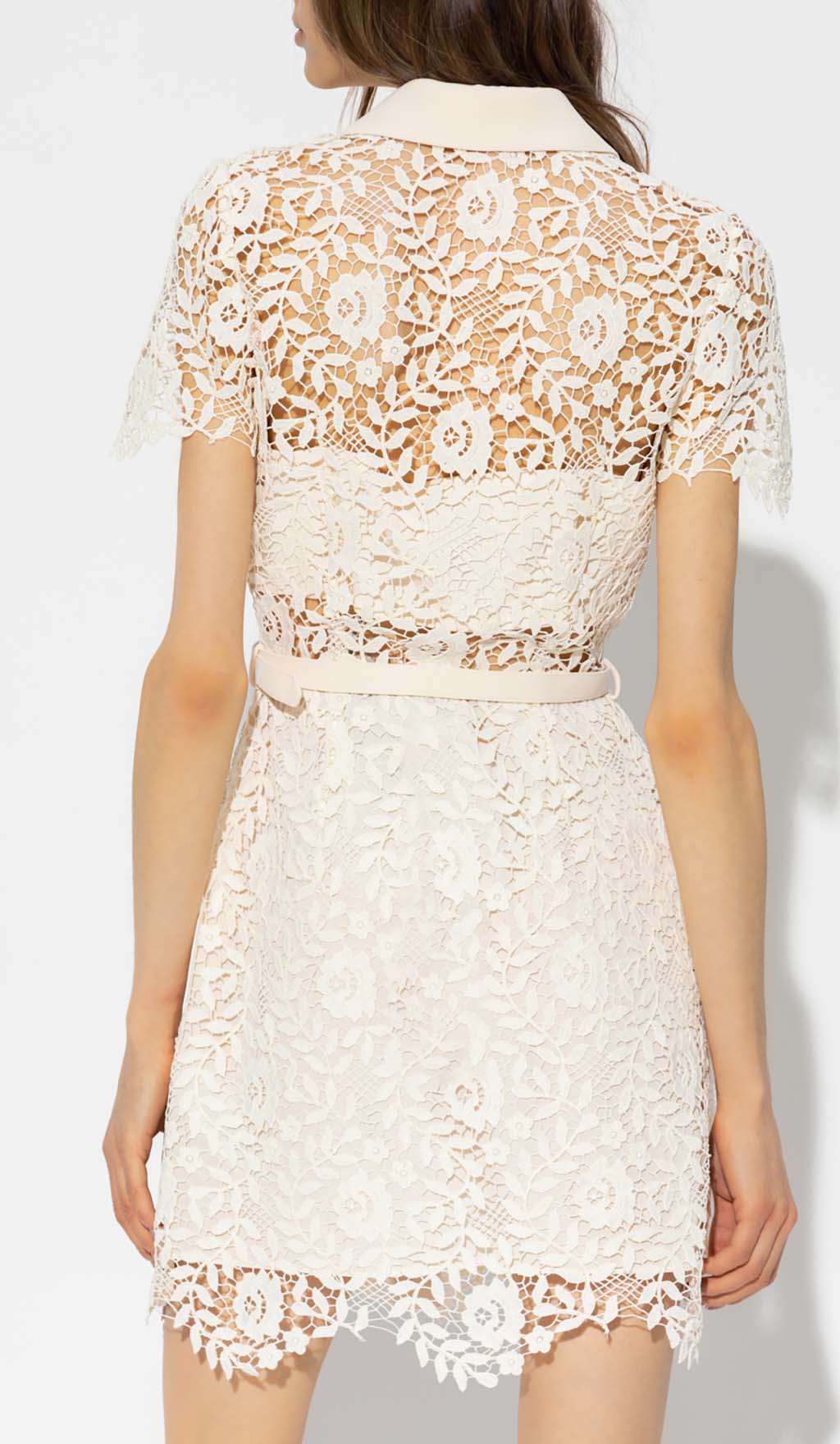 GUIPURE LACE JACKET DRESS WITH FLAP POCKETS