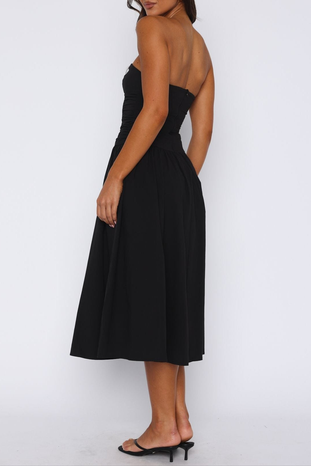 SANDRA STRAPLESS MIDI DRESS BLACK COCKTAIL PARTY