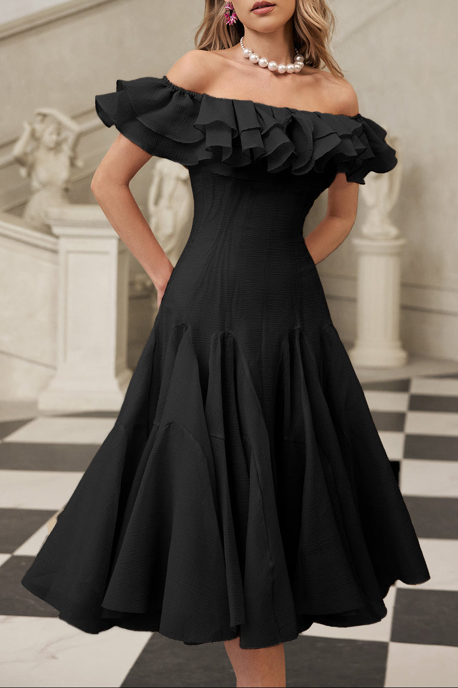 APPHA OFF-SHOULDER RUFFLE MIDI DRESS