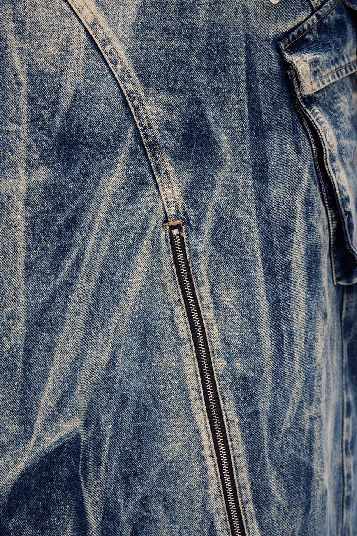 BLEACHED DENIM MAXI SKIRT, DECONSTRUCTED STREETWEAR