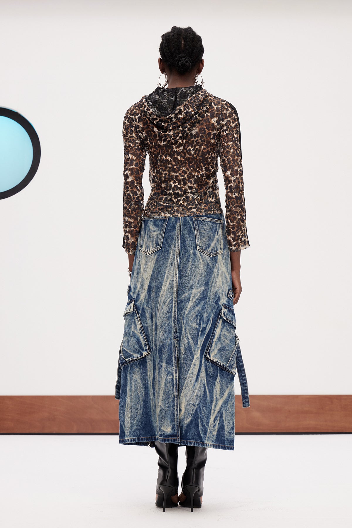 BLEACHED DENIM MAXI SKIRT, DECONSTRUCTED STREETWEAR