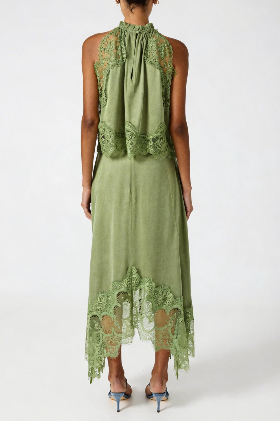 GAVIA LACE TOP & MIDI SKIRT SET - GREEN