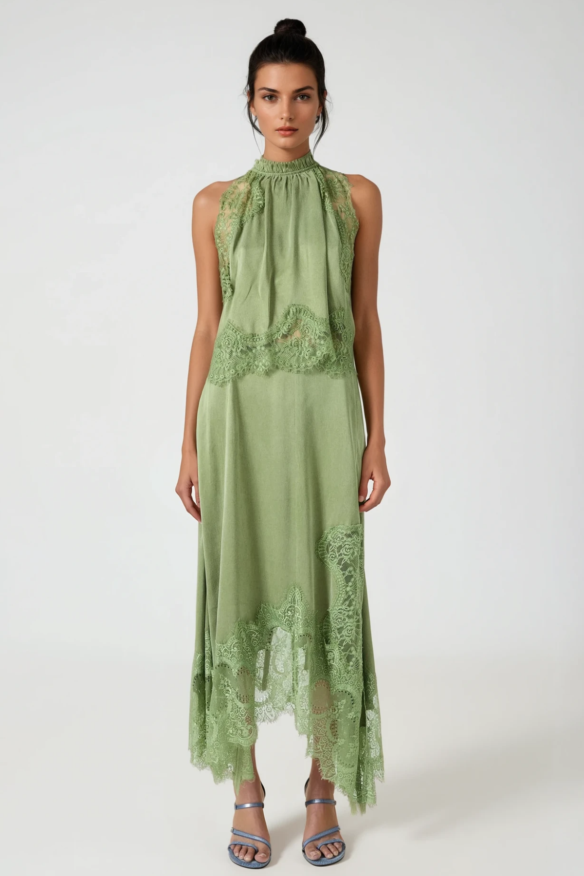 GAVIA LACE TOP & MIDI SKIRT SET - GREEN